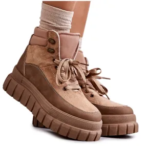 FG2 Comfortabele laarzen op het donkerbeige Sanchio-platform bruin