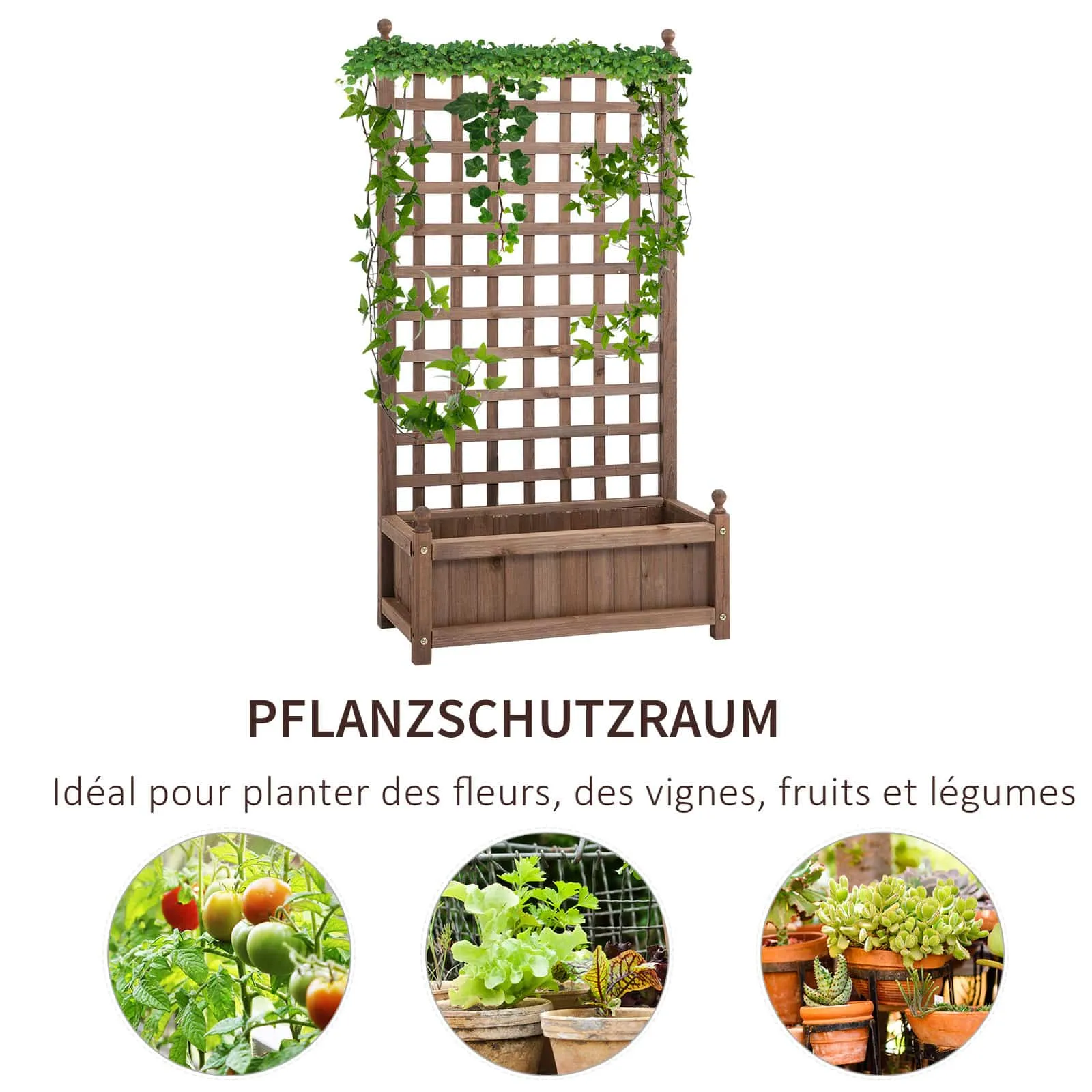 Verhoogde bed plantenkast met rank rooster bloemdoos rozenboog roosboog met bruiningshulp voor klimplanten tuin hout 64 x 28 x 1