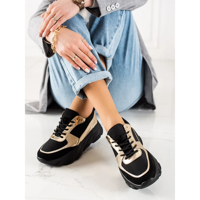 W. Potocki Potocki zwarte en gouden sneakers